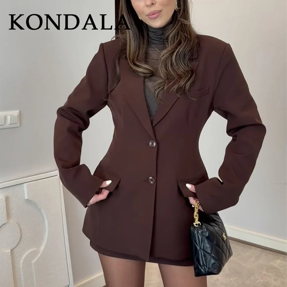 KONDALA 2026 Spring Summer Elegant Valentine‘s Day Suits Fashion Shrug Pockets Blazers Elegant Zipper Skirts Chic Baggy Pants