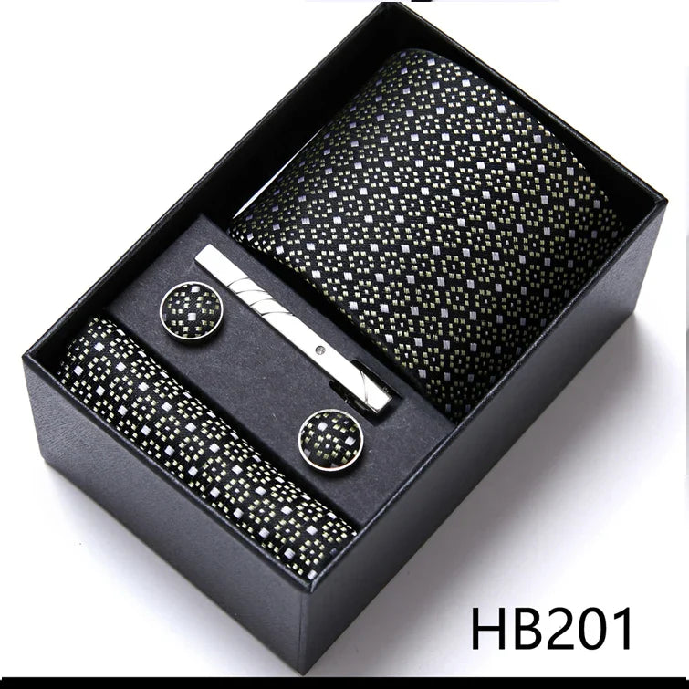 Jacquard Fashion Brand Tie Pocket Squares Set For Men Tie Handkerchief  Cufflink Necktie Gift Box Fit Wedding Holiday Workplace