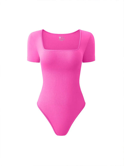 Early Autumn Women's Jumpsuit Short Sleeve T-shirt Solid Color Square Neck Seamless Body Shaping Bodysuit Women's Top