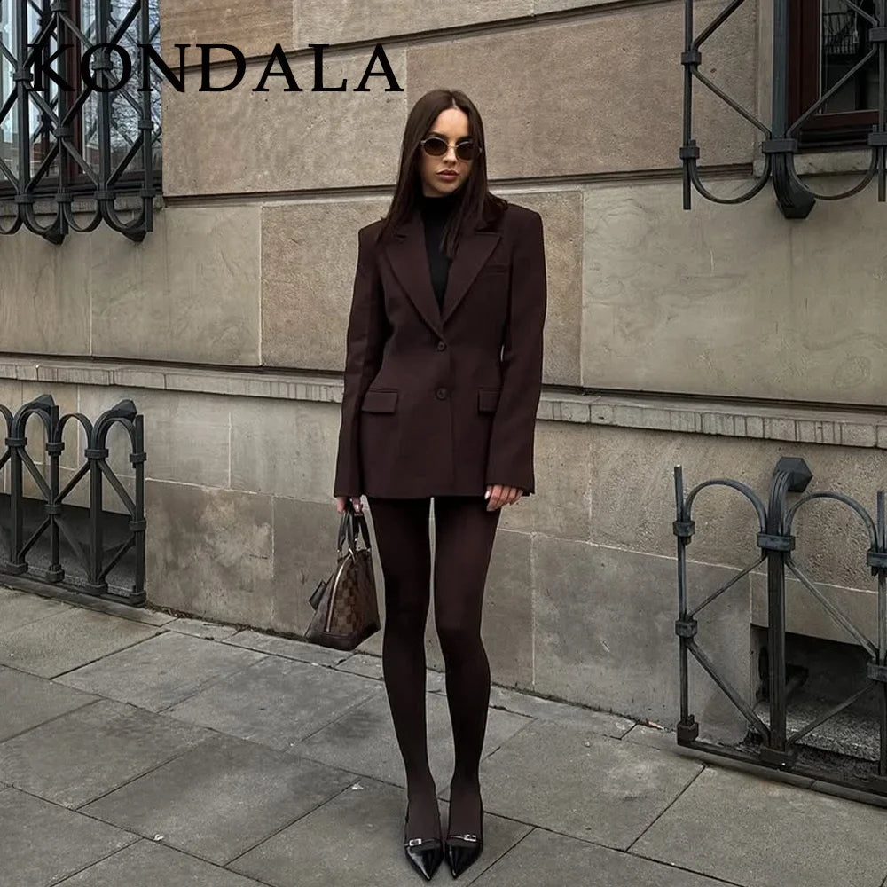 KONDALA 2026 Spring Summer Elegant Valentine‘s Day Suits Fashion Shrug Pockets Blazers Elegant Zipper Skirts Chic Baggy Pants