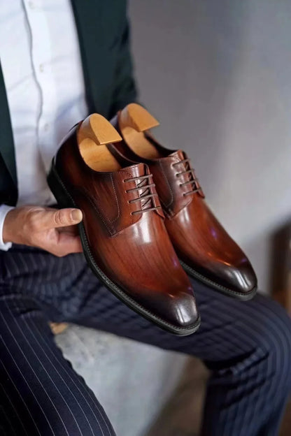 Men's Business Casual Shoes Distressed Wood Grain Square Toe Leather Derby Comfortable Office Wear Formal Dress Shoes Footwear