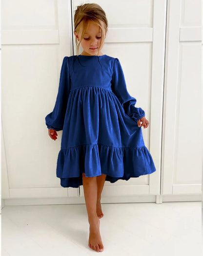 Children's Dress New Spring and Autumn Dress Girls' Ruffle Edge Long Sleeve Suede Dress Boys' Long Sleeve Corduroy Dress