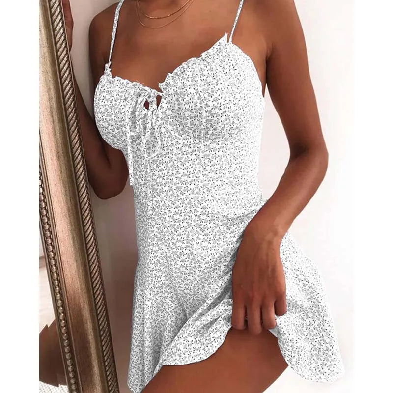 Floral Print A Line Mini Dresses Sexy Lady Dating Camisole Strapless Backless Dress Boho Solid Beach Clothing