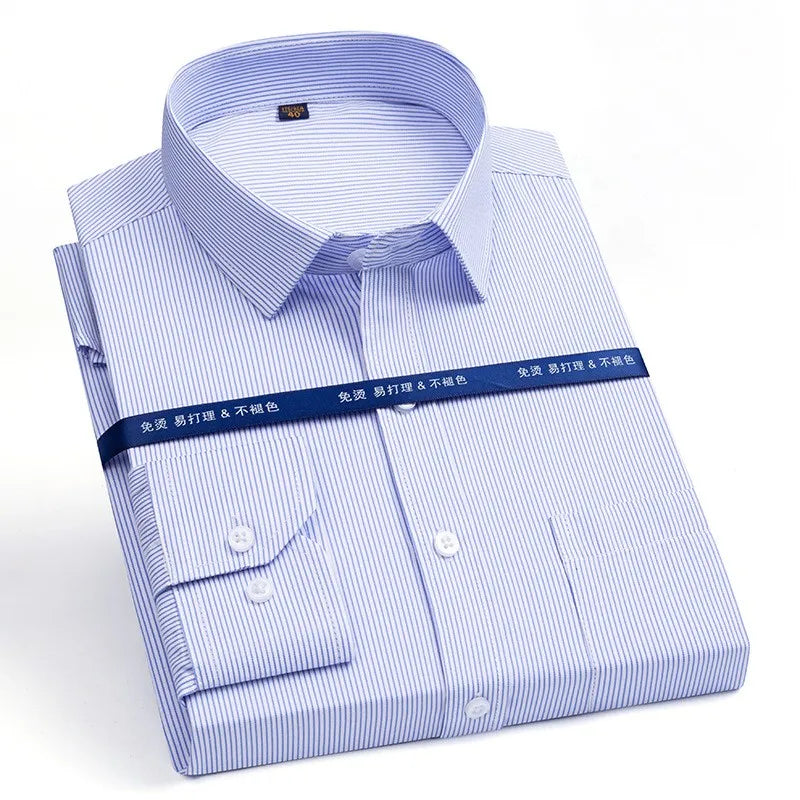 2024 Men's Long-sleeved Plaid Casual Shirts Fashion Classic Striped Business Social Dress Shirts Breathable Cotton Men Blousers