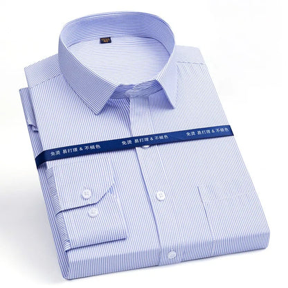2024 Men's Long-sleeved Plaid Casual Shirts Fashion Classic Striped Business Social Dress Shirts Breathable Cotton Men Blousers