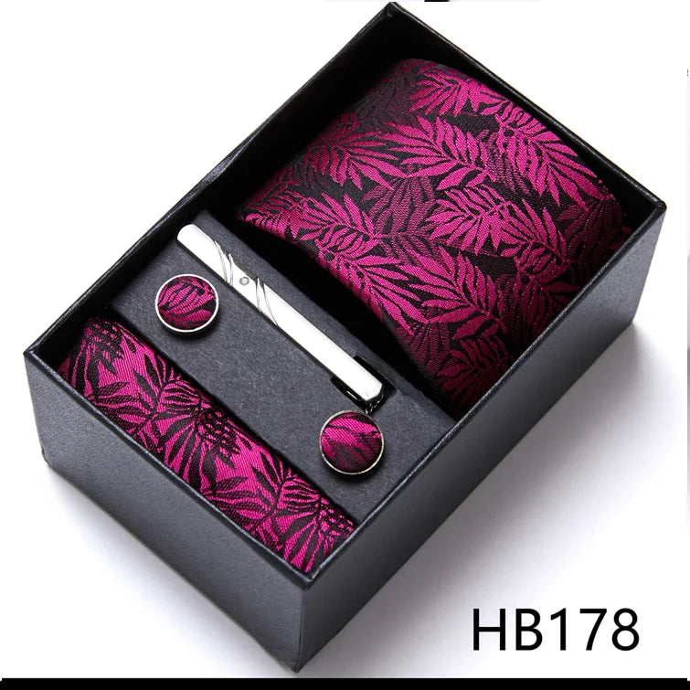 Jacquard Fashion Brand Tie Pocket Squares Set For Men Tie Handkerchief  Cufflink Necktie Gift Box Fit Wedding Holiday Workplace