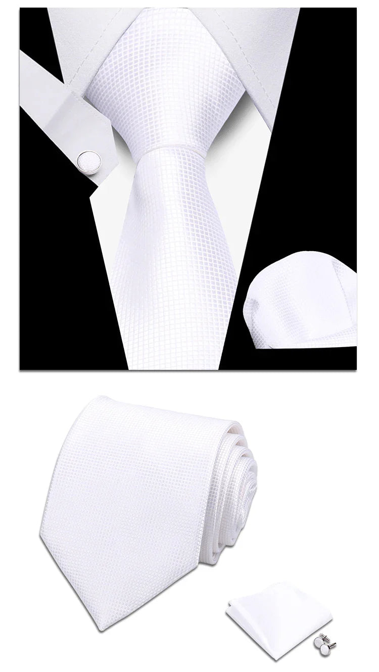 Classic Elegant Ties For Men Fashion Gifts Striped Solid Necktie Handchief Cufflink 3 Pcs Set Wedding Business Suit Accessories