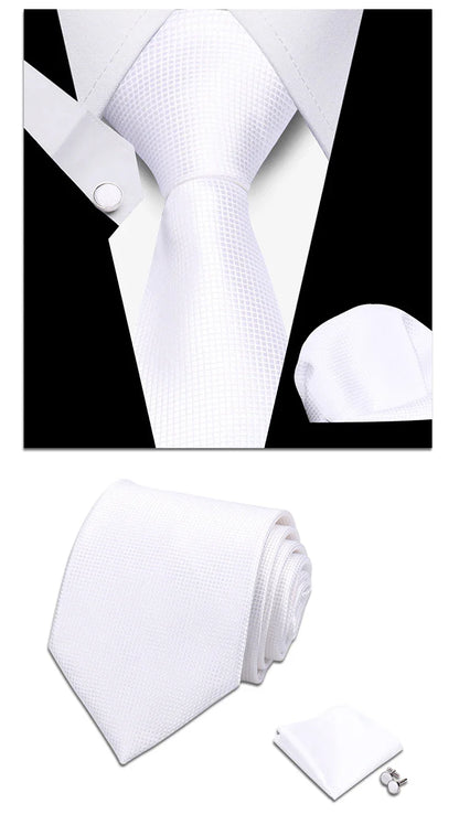 Classic Elegant Ties For Men Fashion Gifts Striped Solid Necktie Handchief Cufflink 3 Pcs Set Wedding Business Suit Accessories