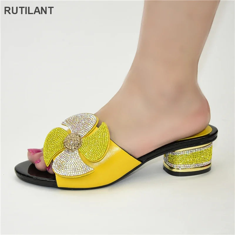 New Fashion Luxury Shoe Women Designers Nigerian Party Pumps Wedding med Heels Plus Size Ladies Sandals with Heels Slip on Shoes