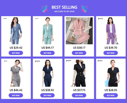 Naviu New Fashion Summer Temperament Slim Suits Women Business Formal Half Sleeve Blazer And Pants Office Ladies Work Wear