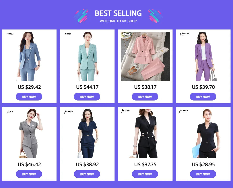 Naviu New Fashion Summer Temperament Slim Suits Women Business Formal Half Sleeve Blazer And Pants Office Ladies Work Wear