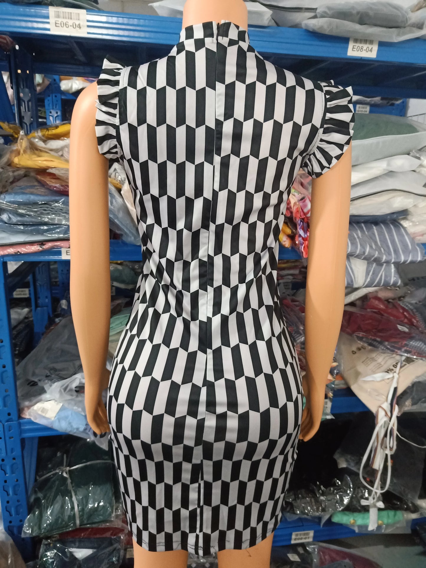Elegant Women's Dresses Summer Fashion All Over Print Flutter Sleeve Casual O-Neck Skinny Midi Work Pencil Dress