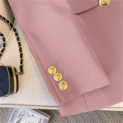 Khaki Office Double Breasted Suits Sets Women Korean New Long Sleeve Blazer Jackets Conjunto Ol High Waist Straight Pants Outfit