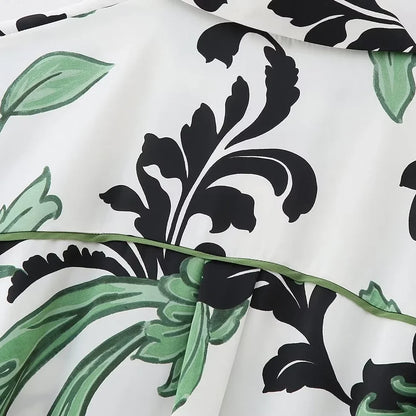 Spring and summer women's fashionable new style with belt printed shirt style dress