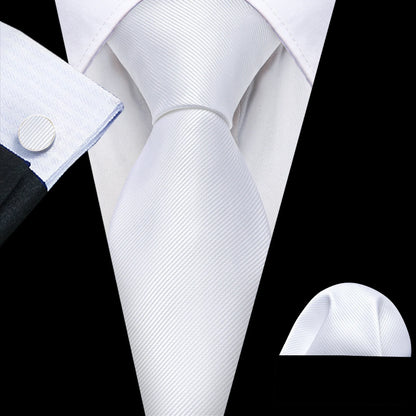 Barry.Wang Black White Gray Silver Silk Men Tie Handkerchief Cufflinks Set Jacquard Necktie for Male Wedding Business Party Gift