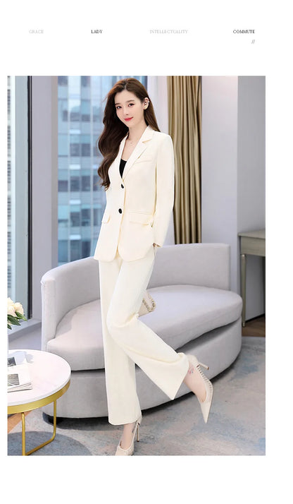 Fashion Casual Pants Suit the New Korean Pop Lapel Loose Pants Blouse Professional Suit Two-piece Women Elegant Set