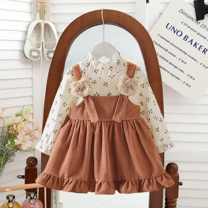 Baby Girl Dresses Spring and Autumn Floral Bear Girl Dresses Cute Long Sleeve Girls Dresses Baby Clothes Girl ﻿