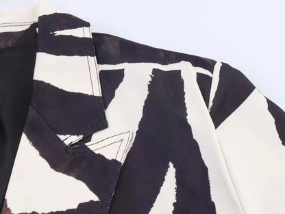 KONDALA Vintage Zebra Print Women Suits V Neck Oversized Long Blazer High Waist Wide Leg Pants Fashion 2025 Fall Streetwear Suit