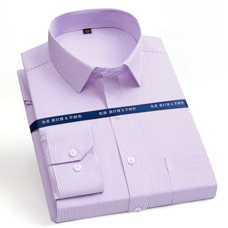 2024 Men's Long-sleeved Plaid Casual Shirts Fashion Classic Striped Business Social Dress Shirts Breathable Cotton Men Blousers