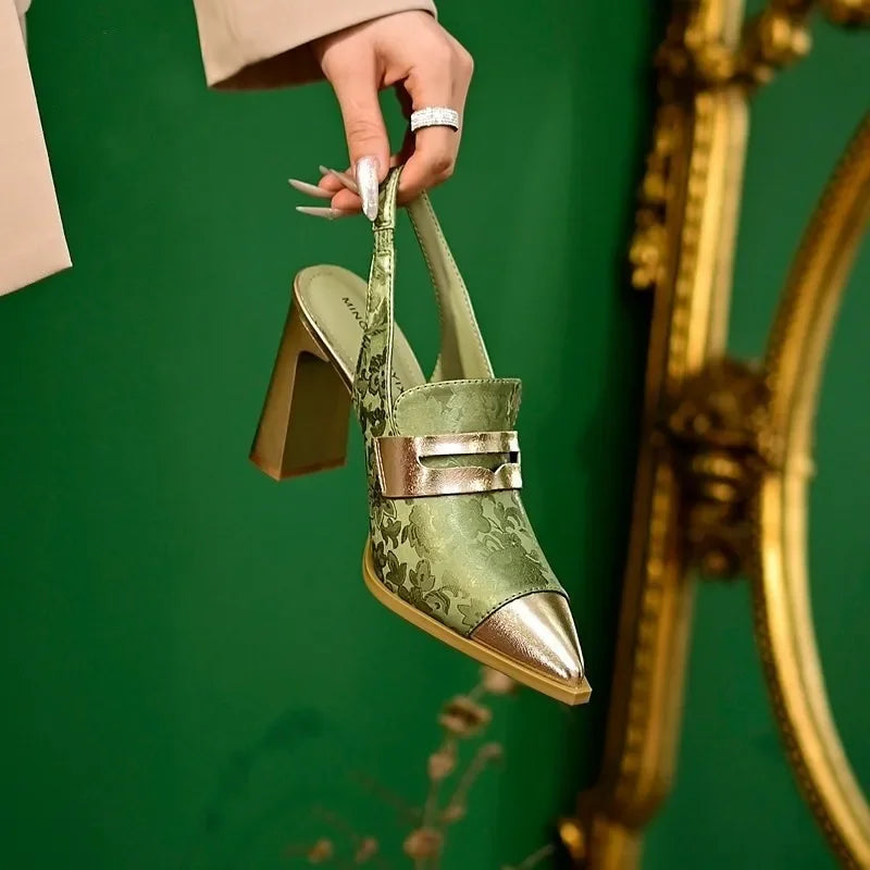 Sandals Designer Pointed Toe Women High Heels Print Random  Shoes Sexy Summer Dress Slingback Platform Mujer Zapatos Pumps