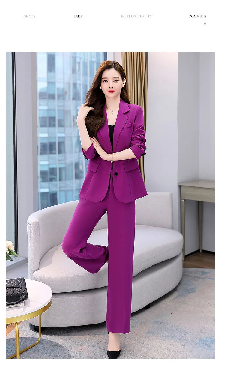 Fashion Casual Pants Suit the New Korean Pop Lapel Loose Pants Blouse Professional Suit Two-piece Women Elegant Set