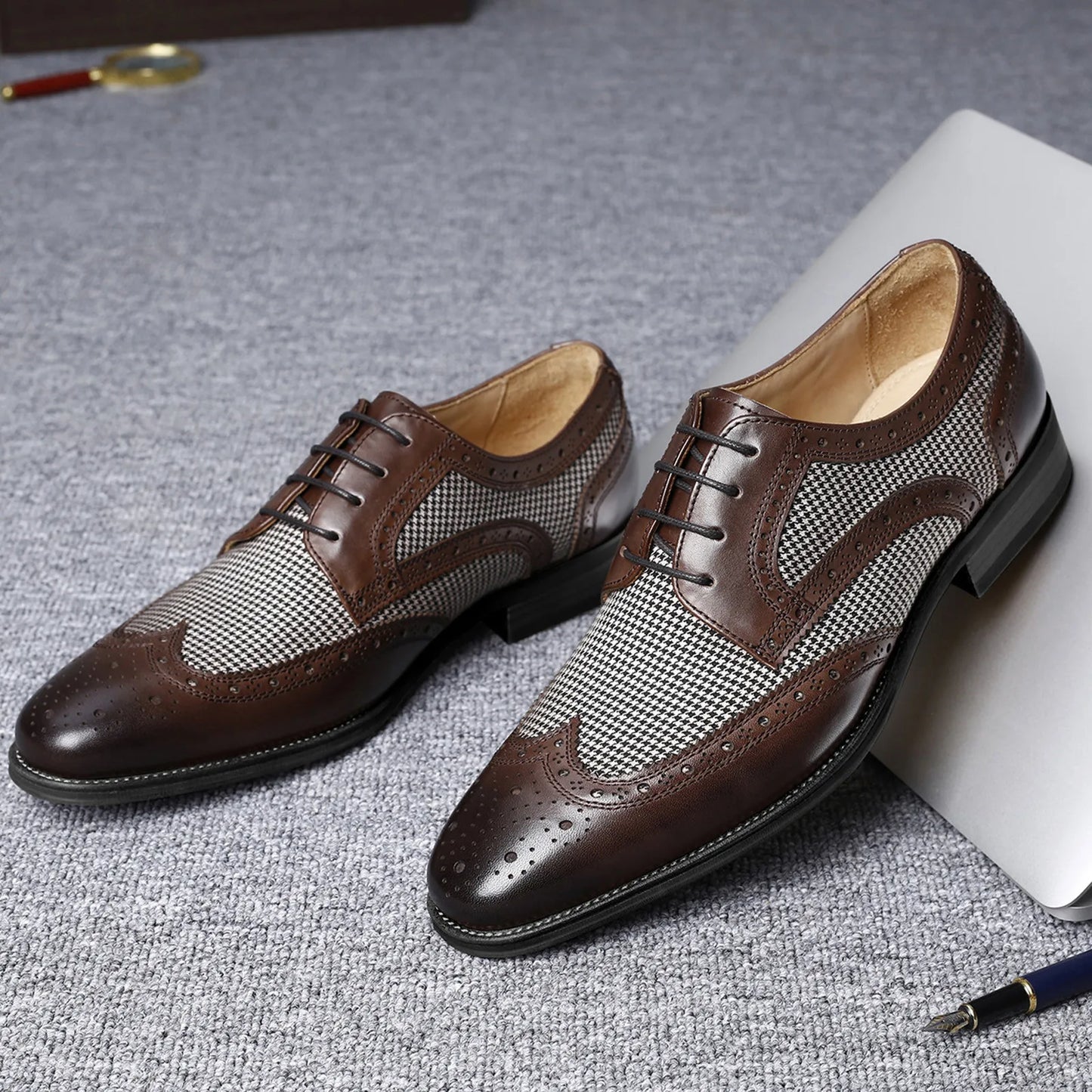 Casual Shoes For Men Men'S Large Size British Style Leather Shoes Color Matching Lace-Up Men'S Uniquely Designed Leather Shoes