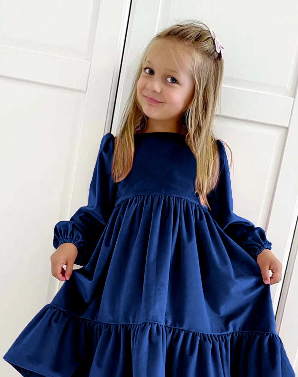 Children's Dress New Spring and Autumn Dress Girls' Ruffle Edge Long Sleeve Suede Dress Boys' Long Sleeve Corduroy Dress