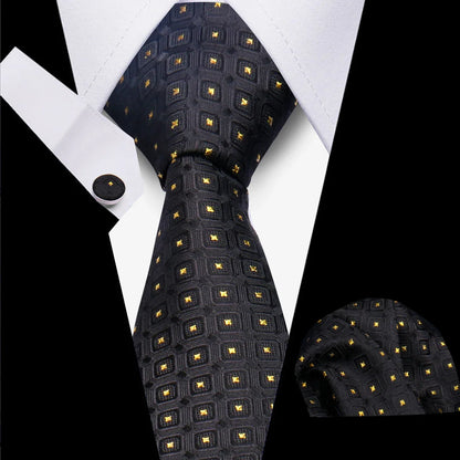 Classic Elegant Ties For Men Fashion Gifts Striped Solid Necktie Handchief Cufflink 3 Pcs Set Wedding Business Suit Accessories
