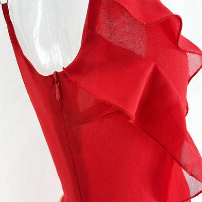 New 2026 Women's Ruffles Chiffon Maxi Dress Backlesss Split Sexy Porm Dress Red Long Summer Wedding Party Dress Elegant Vestidos