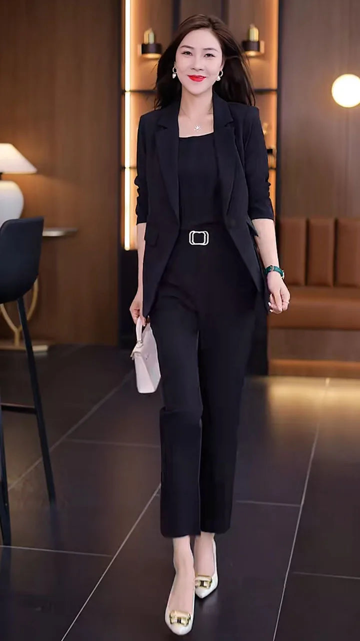 Summer Thin Jacket Blazer Casual Pencil Pants Vest Three Piece Set Elegant Women's Pants Set Office Outfits Business Clothing