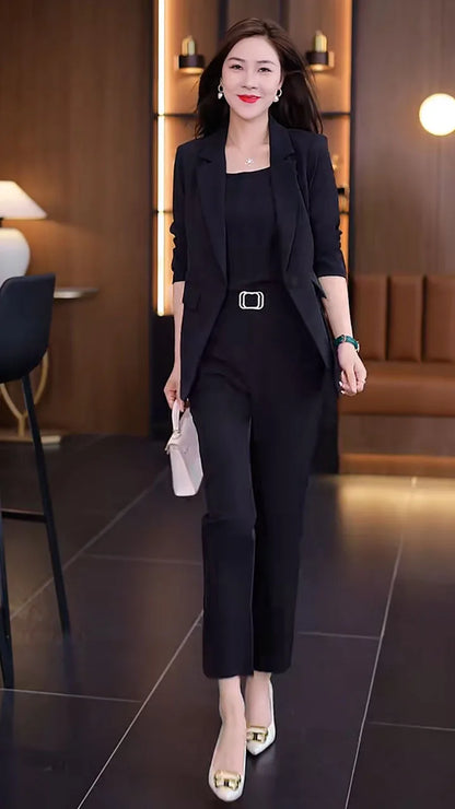 Summer Thin Jacket Blazer Casual Pencil Pants Vest Three Piece Set Elegant Women's Pants Set Office Outfits Business Clothing