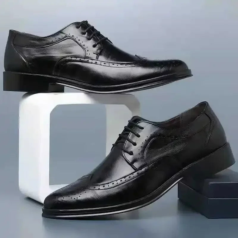 Casual Men Shoes Retro Brogue Shoe Non-slip Business Men Leather Shoe Breathable Lace-up Male Dress Footwear Comfortable Oxfords