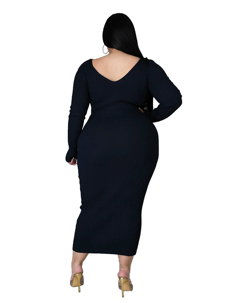 Ladies Knitted Sweater Dress Midi Dress Long Sleeves Chic and Elegant Plus Size Dresses for Women 4xl 5xl