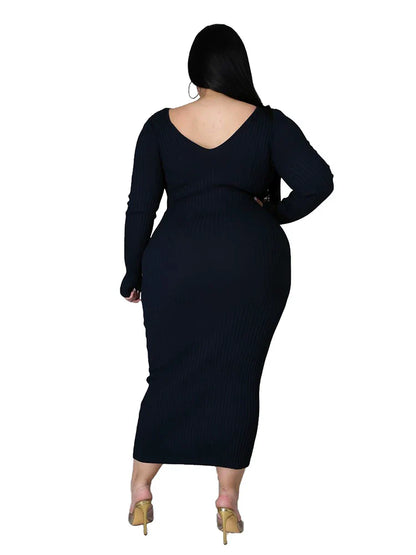 Ladies Knitted Sweater Dress Midi Dress Long Sleeves Chic and Elegant Plus Size Dresses for Women 4xl 5xl