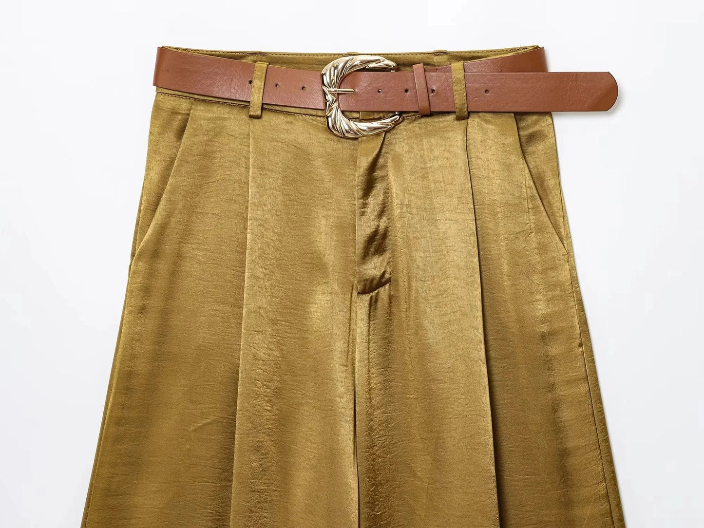 KONDALA Casual Chic Yellow Satin Women Suits V Neck Buttons Vest High Waist Wide Leg Pants Fashion 2025 Summer Holiday Suits
