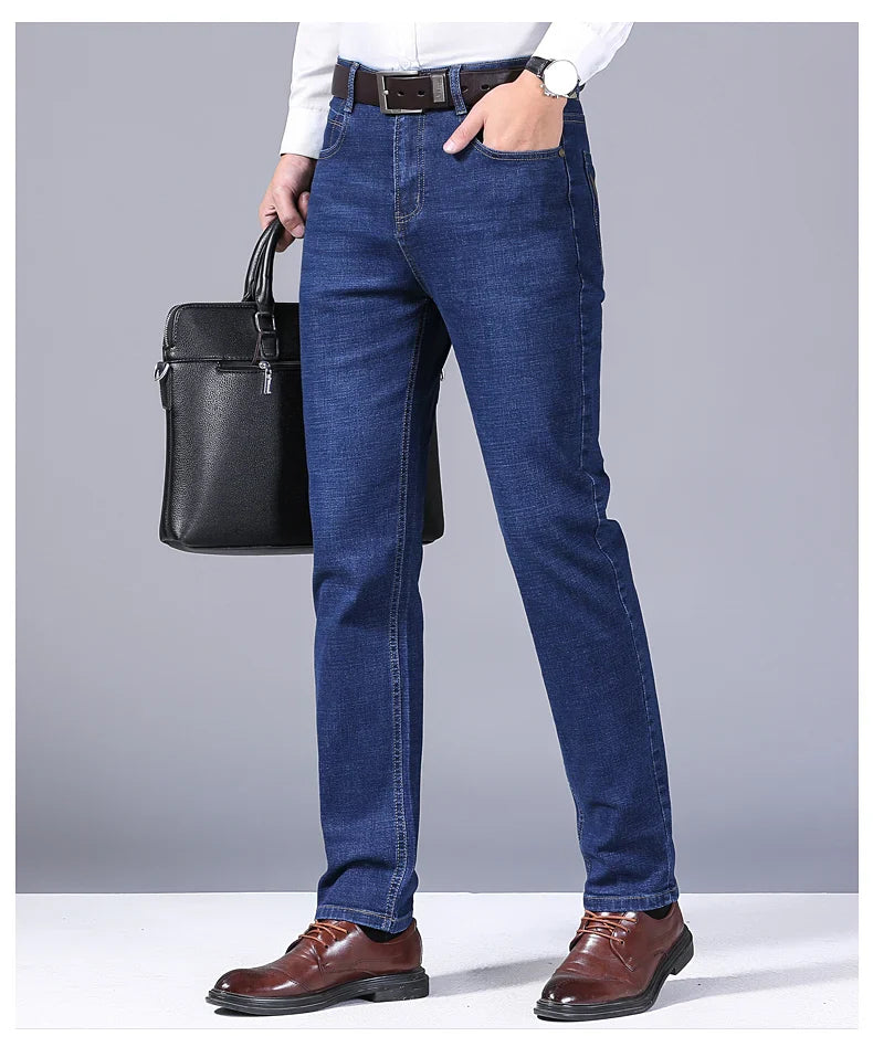 Men Fashion Straight Jeans Men 2024 New Stretch Slim Fit Pants Comfortable Soft Business Denim Trousers Male Brand Clothing