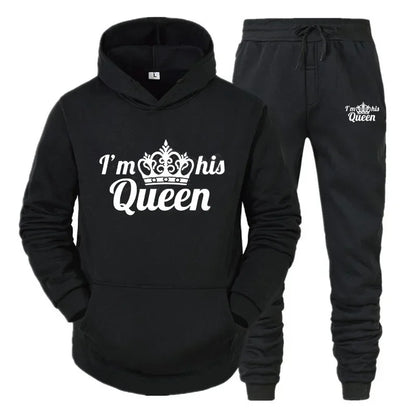 Lover Tracksuit Hoodies Printing QUEEN KING Couple Sweatshirt Hooded Clothes Hoodies Women 2 Piece Set Men Women Sportwear