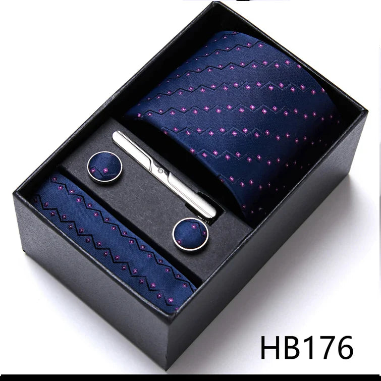 Jacquard Fashion Brand Tie Pocket Squares Set For Men Tie Handkerchief  Cufflink Necktie Gift Box Fit Wedding Holiday Workplace