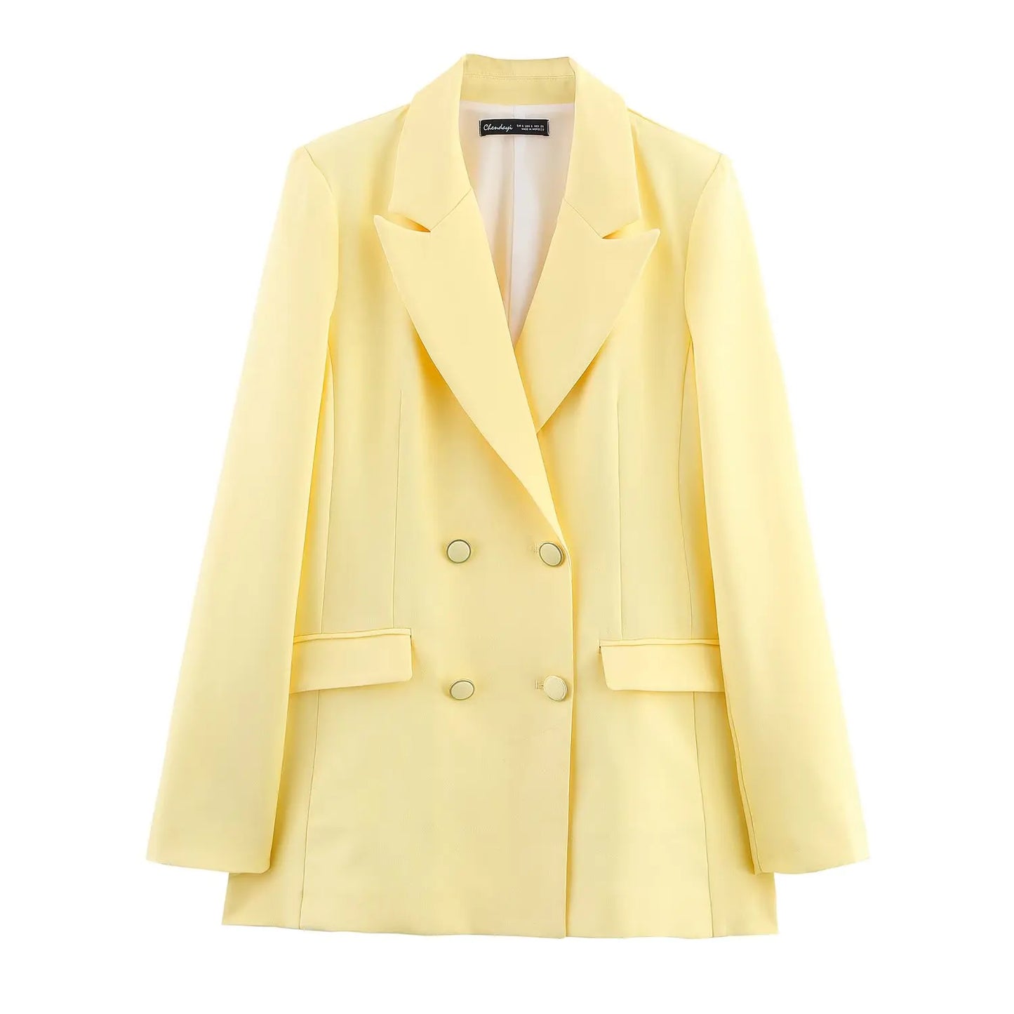 HH Women New Fashion Blazer Suit Lapel Double-Breasted Pocket Casual Coat+Chic High Waist Loose Zipper Slim Long Pants Suit