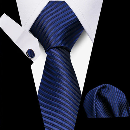 Classic Elegant Ties For Men Fashion Gifts Striped Solid Necktie Handchief Cufflink 3 Pcs Set Wedding Business Suit Accessories