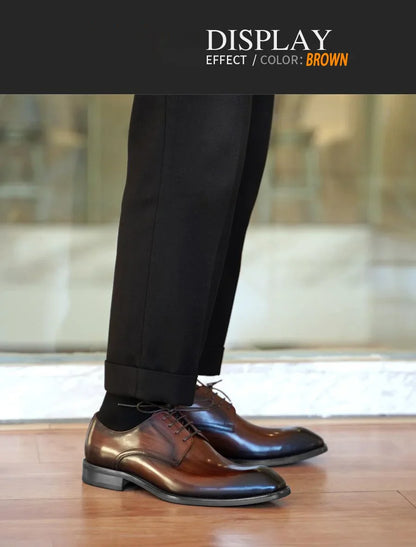 Men's Business Casual Shoes Distressed Wood Grain Square Toe Leather Derby Comfortable Office Wear Formal Dress Shoes Footwear