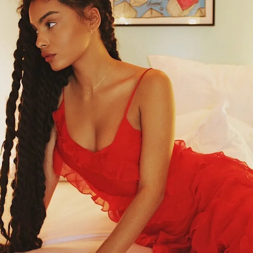 New 2026 Women's Ruffles Chiffon Maxi Dress Backlesss Split Sexy Porm Dress Red Long Summer Wedding Party Dress Elegant Vestidos