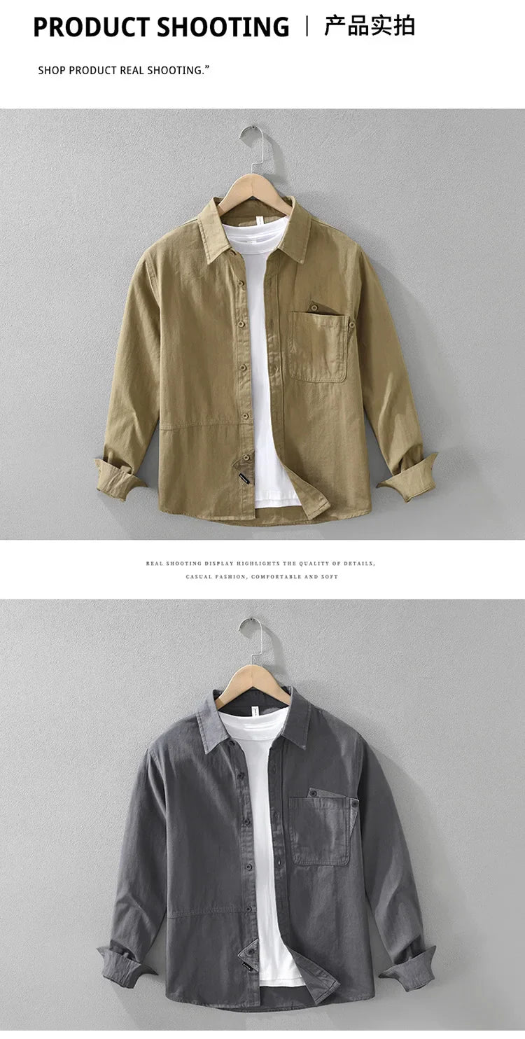 2025 New Spring Japan Workwear Long Sleeve Shirts 100% Cotton Fashion Versatile Artistic Casual Loose Tops Men Drop Shipping