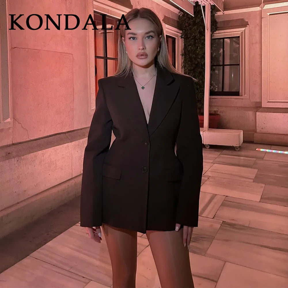 KONDALA 2026 Spring Summer Elegant Valentine‘s Day Suits Fashion Shrug Pockets Blazers Elegant Zipper Skirts Chic Baggy Pants