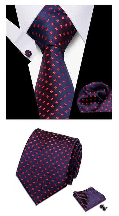 Classic Elegant Ties For Men Fashion Gifts Striped Solid Necktie Handchief Cufflink 3 Pcs Set Wedding Business Suit Accessories