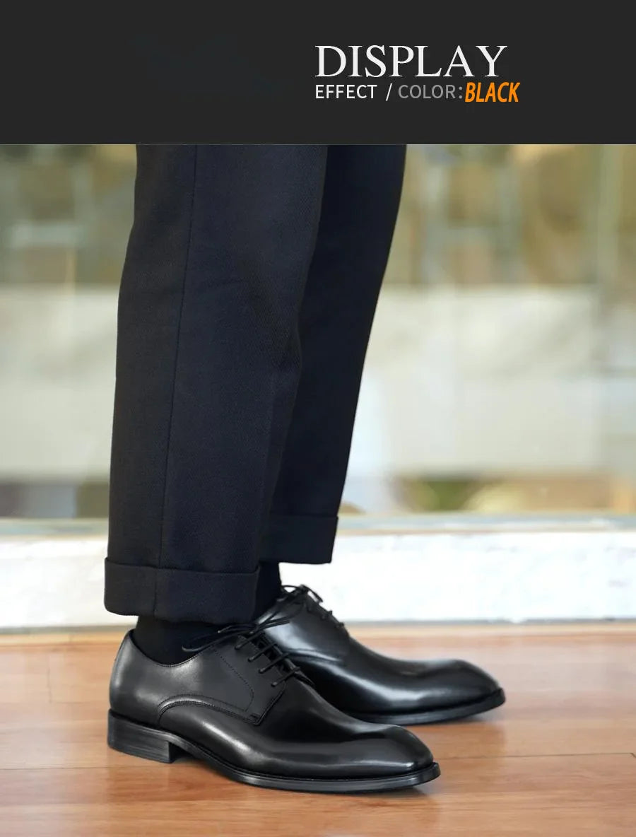 Men's Business Casual Shoes Distressed Wood Grain Square Toe Leather Derby Comfortable Office Wear Formal Dress Shoes Footwear