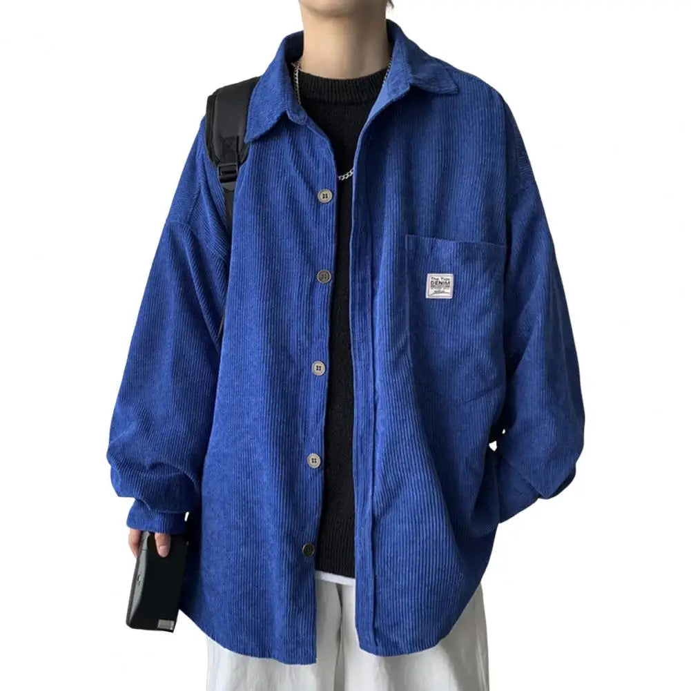 Spring Shirt Single-breasted Placket Casual Warm Corduroy Patch Pocket Men Tops  Men Tops  for Work