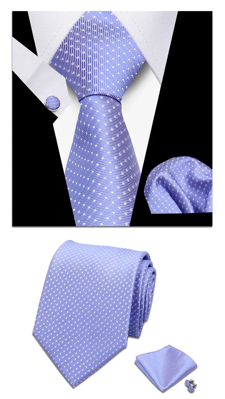 Classic Elegant Ties For Men Fashion Gifts Striped Solid Necktie Handchief Cufflink 3 Pcs Set Wedding Business Suit Accessories