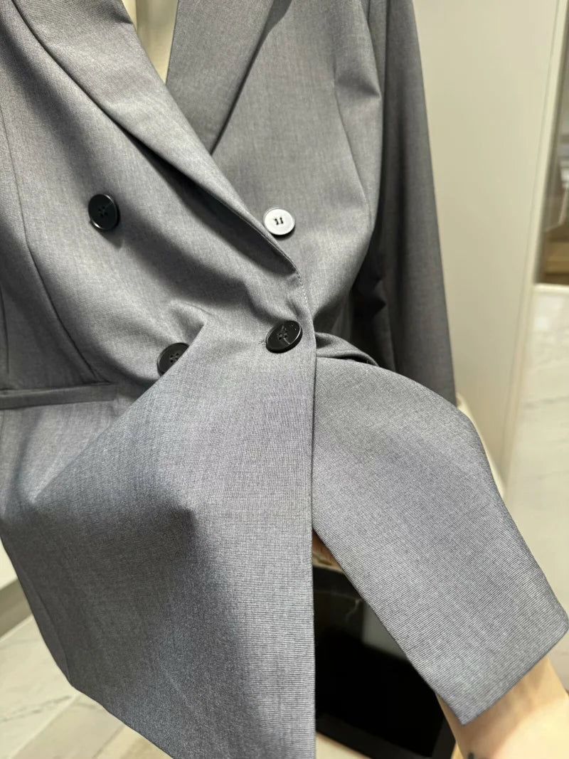 ETJ 2025  Women's Spring New suit Set with shoulder padded double-breasted blazer & high-waisted pleated wide-legged pants