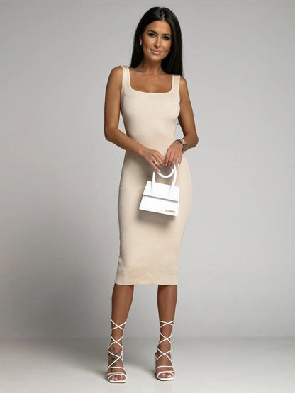 Summer Women Pit Knitted Stretch Sundress Sexy Backless Knee Length Bodycon Party Dresses SZE-ST22037